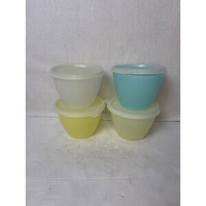 Set 4 Vintage Tupperware Pastel #148 Bowls With Lids White Yellow Blue
